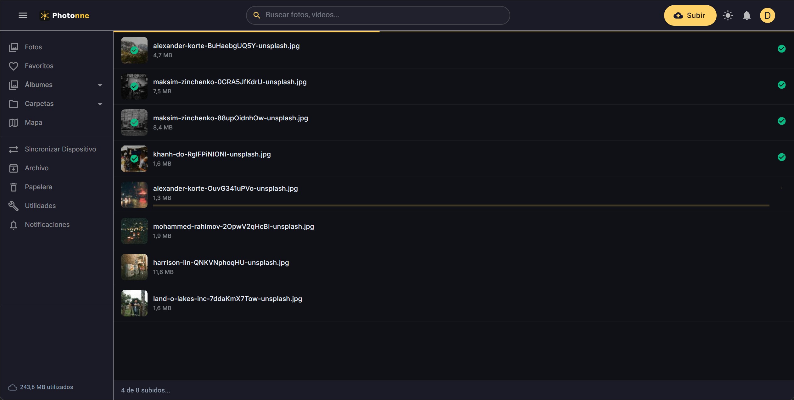 Subida de assets en Photonne en escritorio