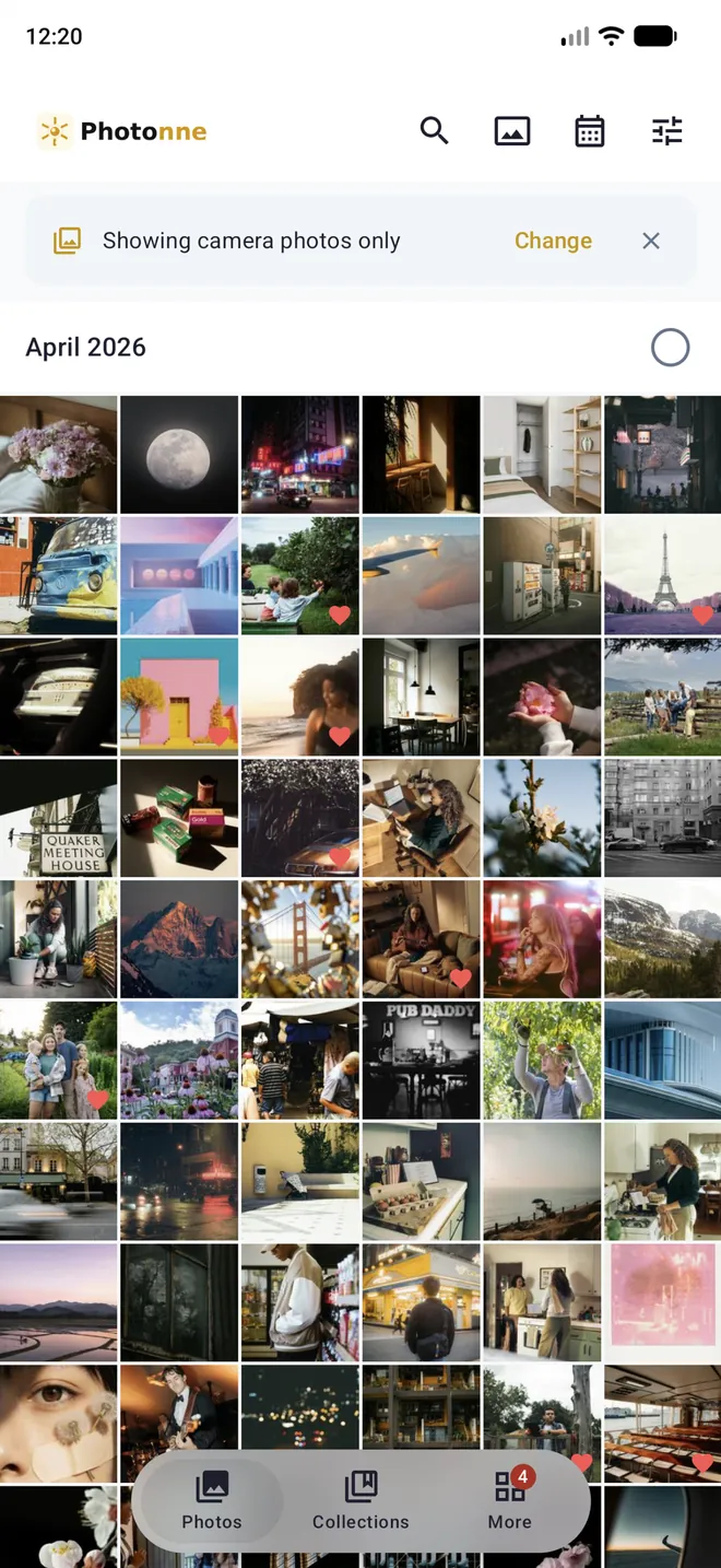 Línea de tiempo de fotos en la app de Photonne